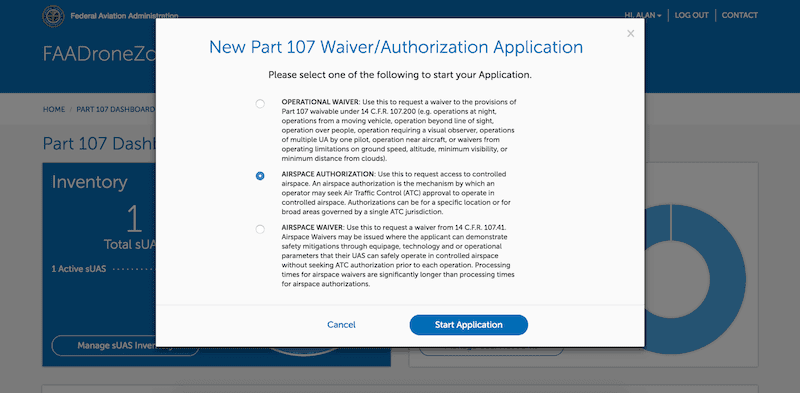 airspace authorization request button